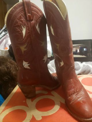 Vintage Dingo Usa Wild Cherry Leather Cowboy Boots Womens 6.  5m Box