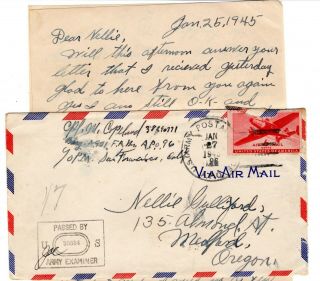 Wwii 1945 96th Infantry Division Cover,  Letter Philippines Censored