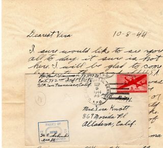 Wwii 1944 96th Infantry Division Cover Apo 96 Hawaii Censored,  Letter