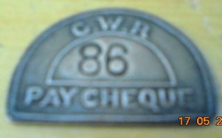 Gwr (great Western Railway) " Pay Cheque " Token No 86 (width 1.  5 Inches)