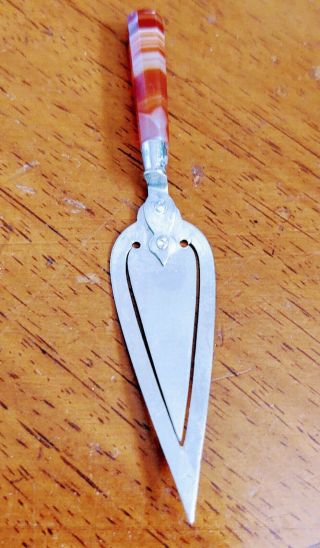 Antique Sterling Silver Trowel Book Mark With Banded Agate Handle 11 G