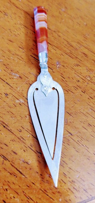 Antique Sterling Silver Trowel Book Mark With Banded Agate Handle 11 G 2