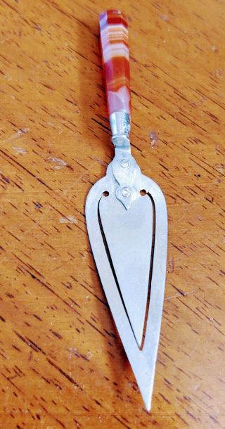 Antique Sterling Silver Trowel Book Mark With Banded Agate Handle 11 G 3