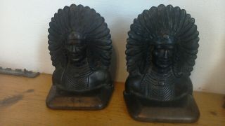 Vintage Cast Iron / Bronze Indian Chief - Book Ends - Heavy,  Unmarked