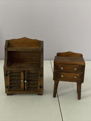 Wooden Hutch Cupboard Dollhouse Miniature Vintage 1970s,  Made In Taiwan