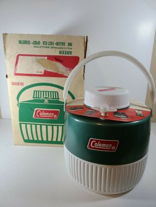 Vintage Coleman 1 - Gallon Green & White Water Cooler Jug W/cup,  Made In Usa