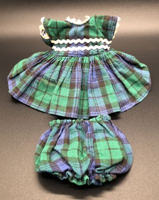 Vtg Ginny Vogue Doll Inc Tiny Miss Green Plaid Dress Bloomers 6040 Medford Tag