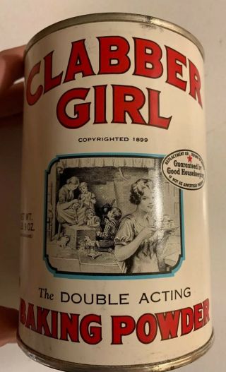 1970’s Clabber Girl Baking Powder Tin Paper Label Can Nos Full