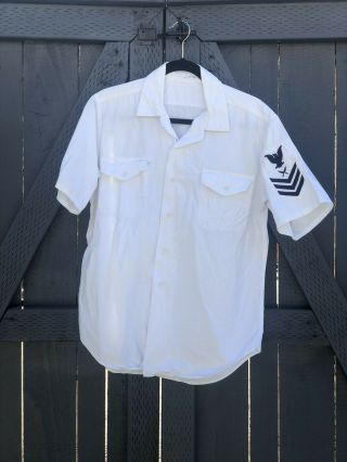 Ww2 Usn Uniform Shirt White With Patch 100 Cotton Usmc Usaf Korean Vietnam War