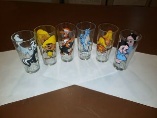 6 1973 Looney Tunes Pepsi Glasses,  Yosemite Sam,  Pepe,  Speedy,  Road Runner