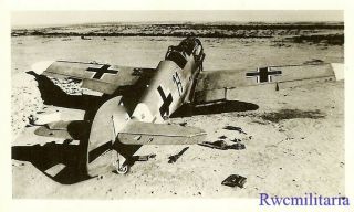 Org.  Photo: Abandoned Luftwaffe Me - 109 Fighter Plane In Desert; North Africa