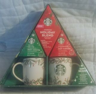 Starbucks Happy Holidays Gift Box 12oz Logo Cups Mugs Tea Coffee/cocoa Gift Set