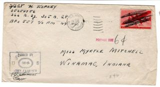Wwii 1945 Apo 557 305th Bomb Group 8th Aaf England Censored Postage Due