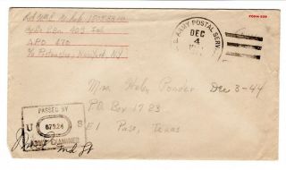 Wwii 1944 Apo 470 103rd Division Cover France Censored 409th Infantry