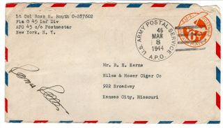 Wwii 1944 Apo 45 45th Division Cover Italy Censored From Lt Col