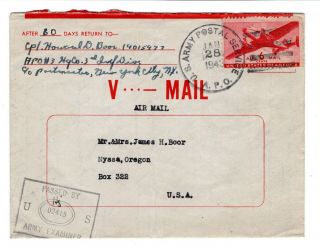 Wwii 1943 Apo 3 3rd Division Vmail Letter Morocco 1943 Censored