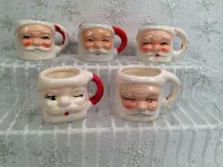 Set Of 5 Vintage Miniature Santa Face Christmas Mugs Japan