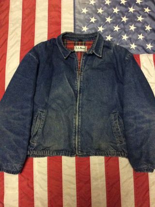 Vintage 80s Ll Bean Hunting Field Denim Jacket Blanket Lined Mens Large Rare
