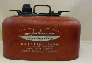 Vintage Johnson Mile Master Outboard Motor Gas Tank Fuel Can Red Metal 6 Gallon
