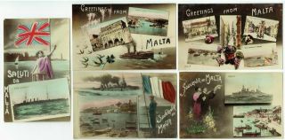 Ww1 Maltese Postcards Tinted Real Photos Malta Views Made Italy Vintage 1914 - 18