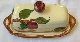 Vintage Franciscan Hand Painted Apple 1/4 Lb Covered Butter Dish Finial Top Usa