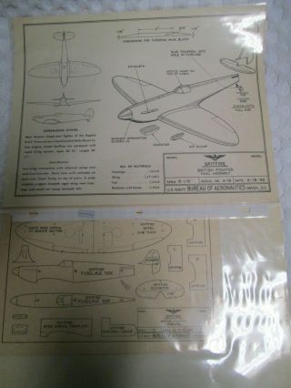 Vtg 2 - 42 Wwii Recognition Id Aircraft A - 19 Templates & Plan Spitfire British Nr