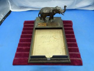 Vintage Advertising Cast Metal Desk Note Pad Holder Elephant Figure Gfc