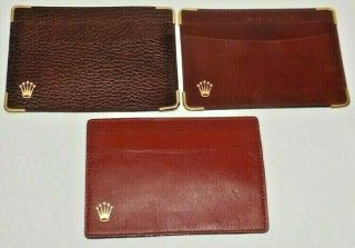 3 Vintage Rolex Watch Leather Card Holders - Rolex Crown In Gold Stamped On Each