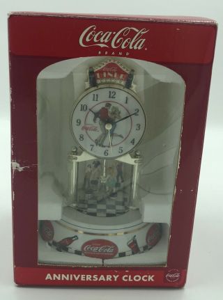 Coca - Cola Anniversary Clock Glass Dome Rotating Pendulum Dancing Diners W/ Box