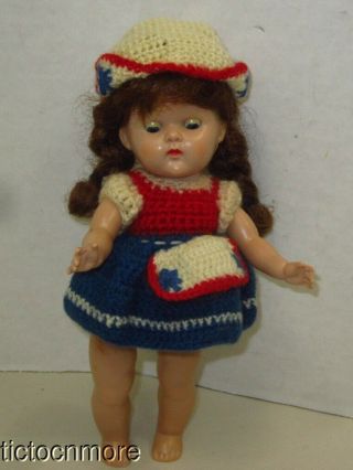 Vintage Vogue Ginny Doll Redhead W/ Blue Eyes Straight Leg W/ Knit Freedom Dress