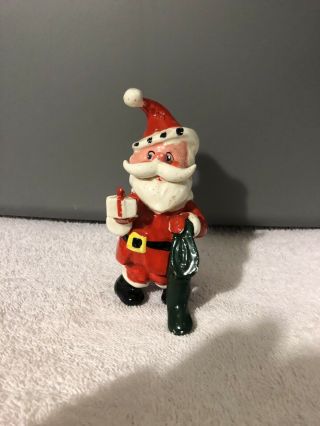 Santa Claus With Gift Bag Japan Mustache Ceramic Figure Red Suit Christmas