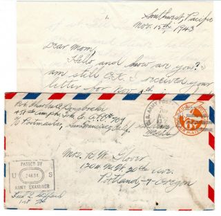 Wwii 1943 451st Amphibious Tractor Bn Apo 709 Guadalcanal,  Letter Censored