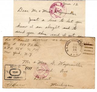 Wwii 1944 937th Fa Bn Cover,  Letter Apo 549 Italy Censored