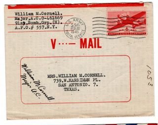 Wwii 1945 91st Bomb Group 8th Air Force V - Mail Letter Apo 556 England Censored