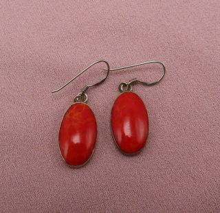 Vintage Sterling Silver Pierced Earrings Red Carnelian Modernist Jewelry 128a