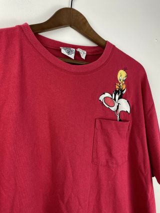 Vintage 90’s Looney Tunes Pocket Tshirt Tweety And Sylvester
