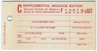Wwii Opa R - 528a " C " Supplemental Mileage Ration Booklet 12 Pages Of 8 Coupons