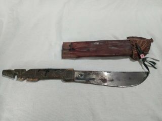 Vintage Machete Promedoca Dominican Republic With Leather Sheath Wooden Handle