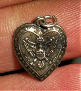 Antique World War 2 Ww2 United States Eagle Heart Sterling Silver Charm Vafo