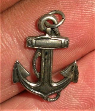 Antique World War 2 Ww2 United States Navy Anchor Sterling Silver Charm Vafo