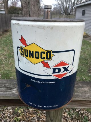 Vintage 1967 Sunoco Dx Sun Oil Company 5 Gallon Metal Can Empty 2