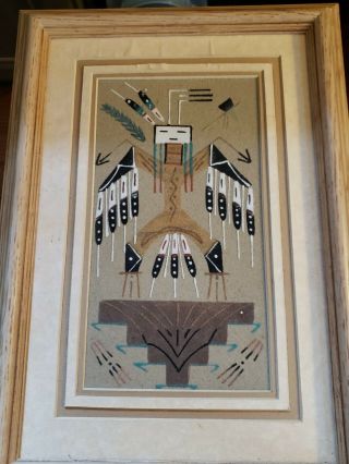 Vintage Native American Navajo Sand Painting Framed Art W/box Signed G Tso