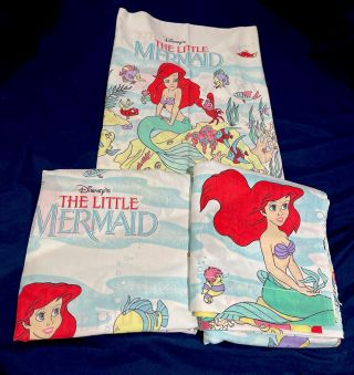 Vintage Disney The Little Mermaid Twin Sheet 3 Piece Set Euc