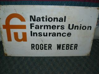 National Farmers Union Ins.  Metal Sign Double Sided 28 X 16