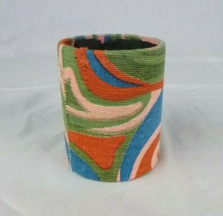 Vtg Mid Century Groovy Swirl Fabric Covered Pencil Pen Cup Holder 4 " H