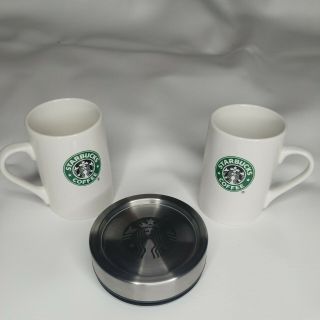 2007 Classic Starbucks Mermaid Siren Logo White 10 Oz Coffee Cup Mugs & Coaster.