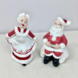Vintage Atlantic Mold Santa Claus And Mrs Claus Ceramic Hand Painted Christmas