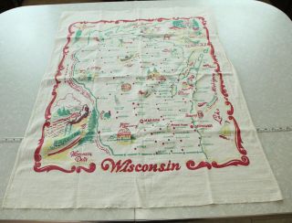 Vintage Wisconsin Dells Large Kitchen Towel Tea Cotton 30 " X 38 " Printed Usa