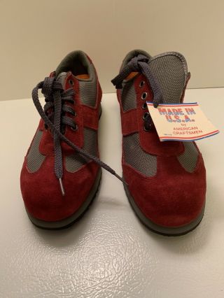 Vintage Lehigh Red Gray Safety Shoes Moc Steel Toe Size 9 M Suede