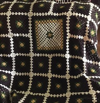 Vintage Heavy Crochet Granny Square Flower Afghan Throw Blanket 72”x62” Handmade